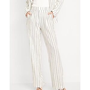 NWT Old Navy Medium White Striped Taylor Wide Leg Pants Extra High Rise Linen
